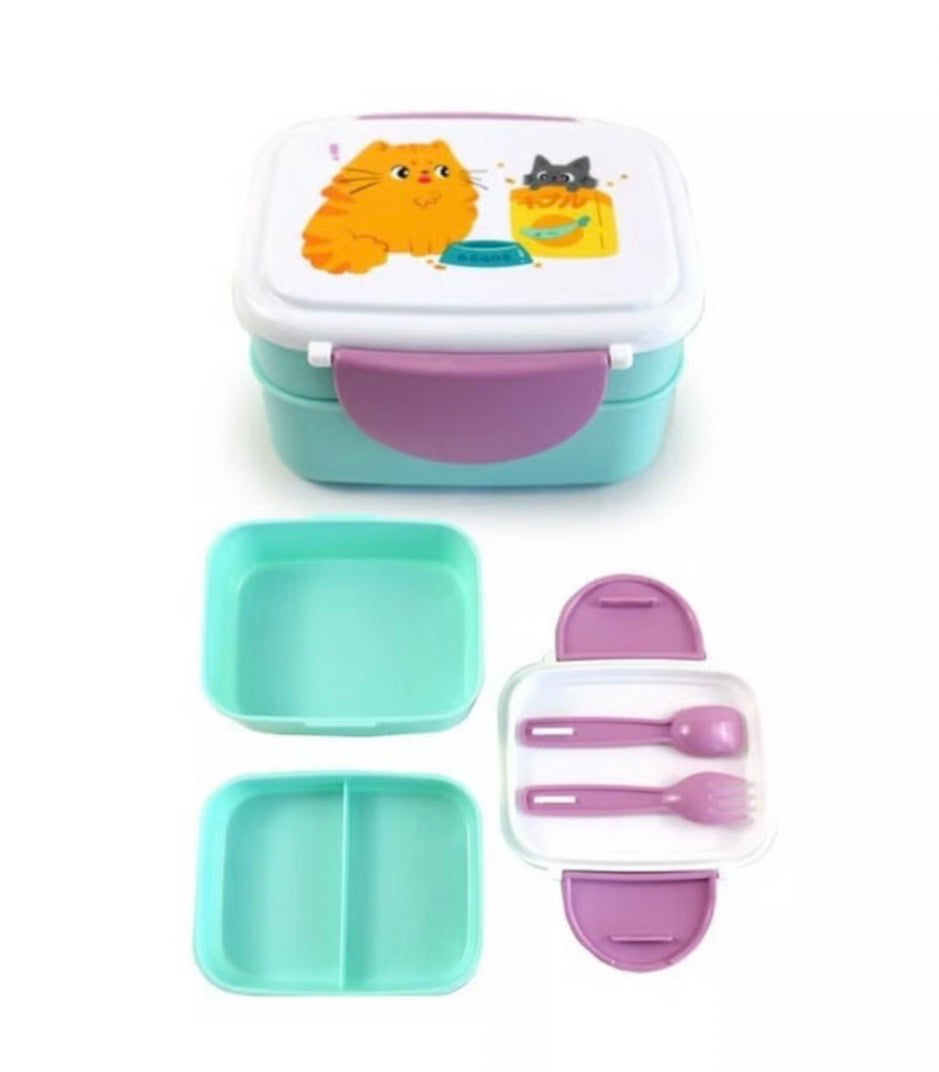 Beans & Co Cats Lunch Box & Cutlery Set