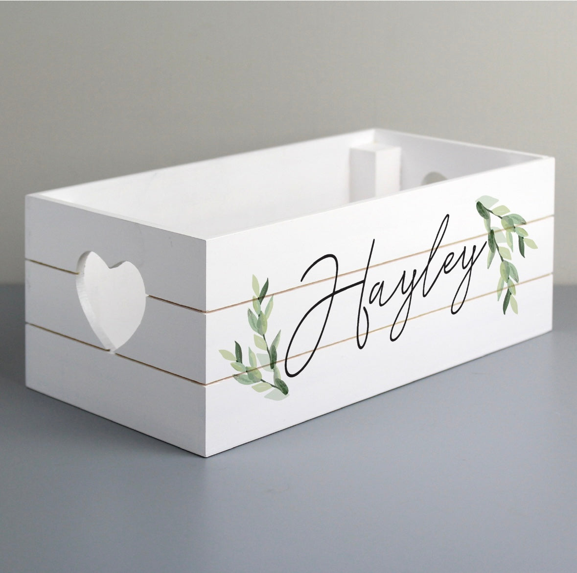 Personalised Botanical White Wooden Crate