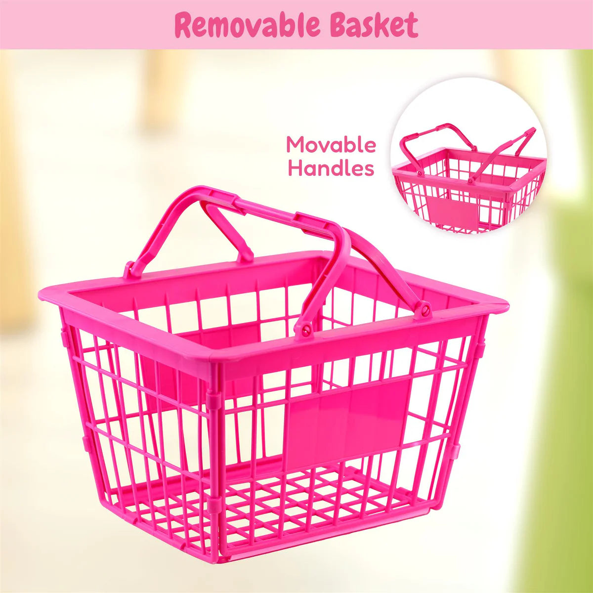 Kids Shopping Trolley with Removable Basket & Doll Seat