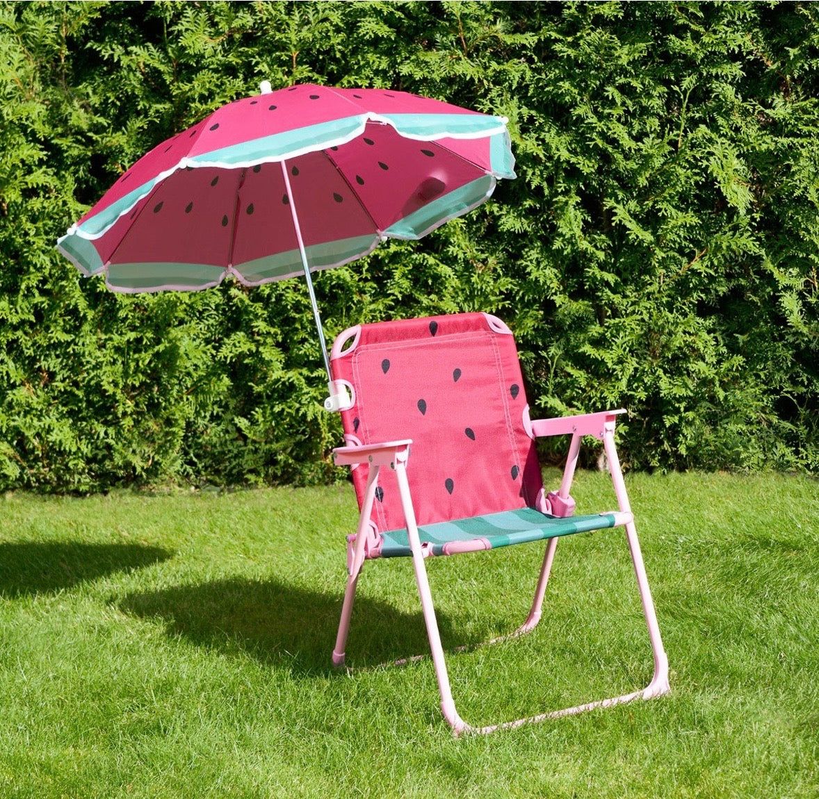 Kids Watermelon Print Camping Chair with Parasol - Pink/Green