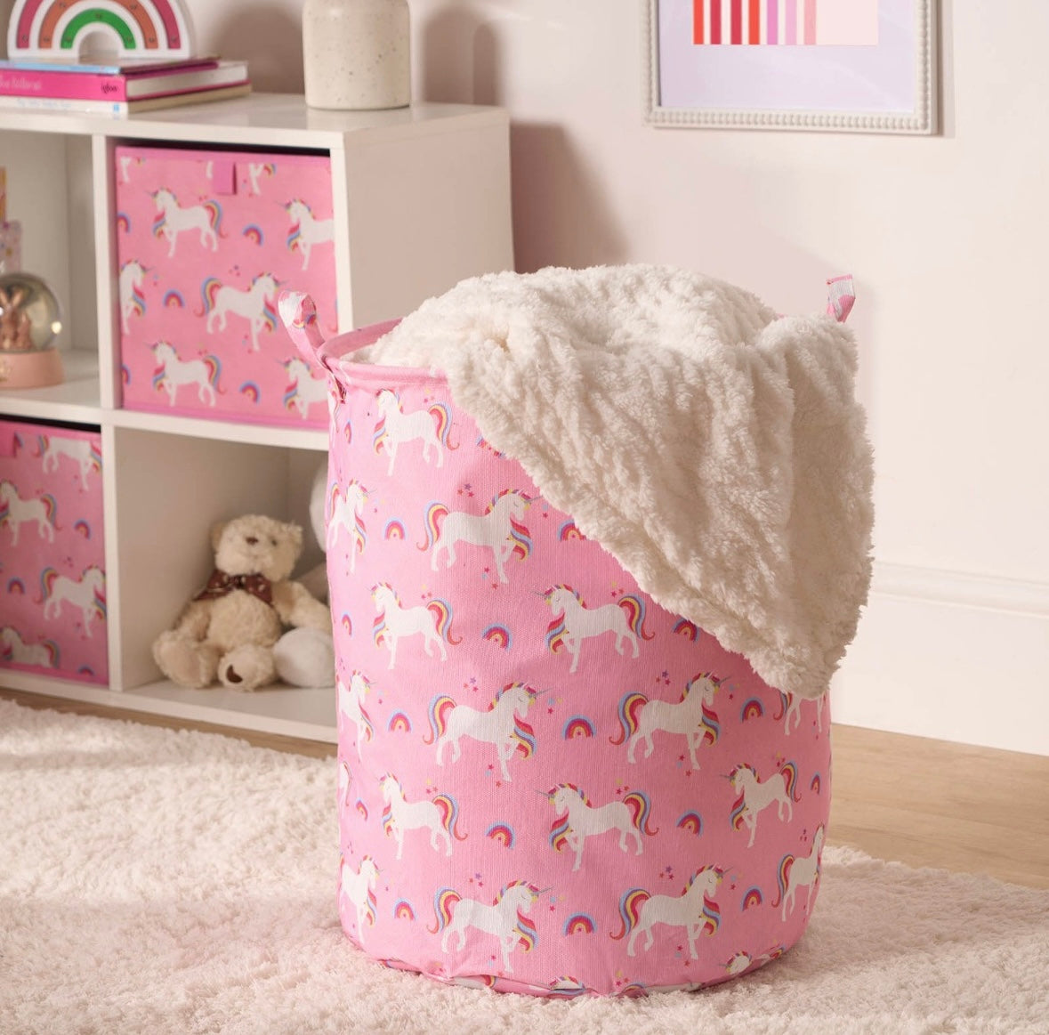 Unicorn Print Storage Basket - Pink