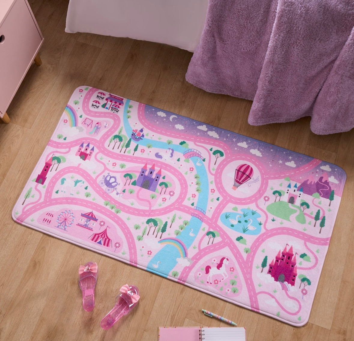 Kids Supersoft Fairyland Printed Rug - Pink