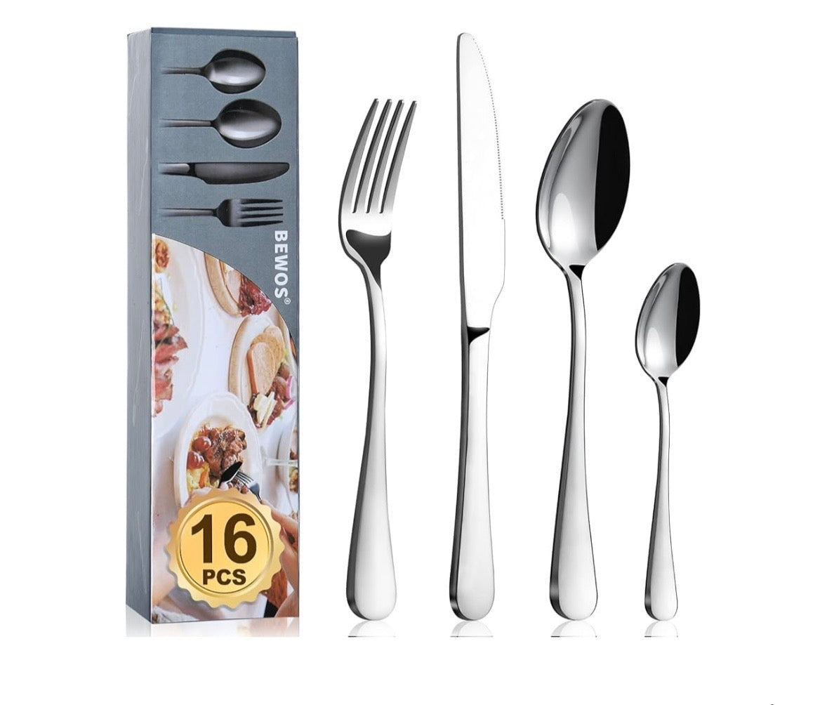 Cutlery Set, BEWOS 16 Piece Stainless Steel Flatware Set