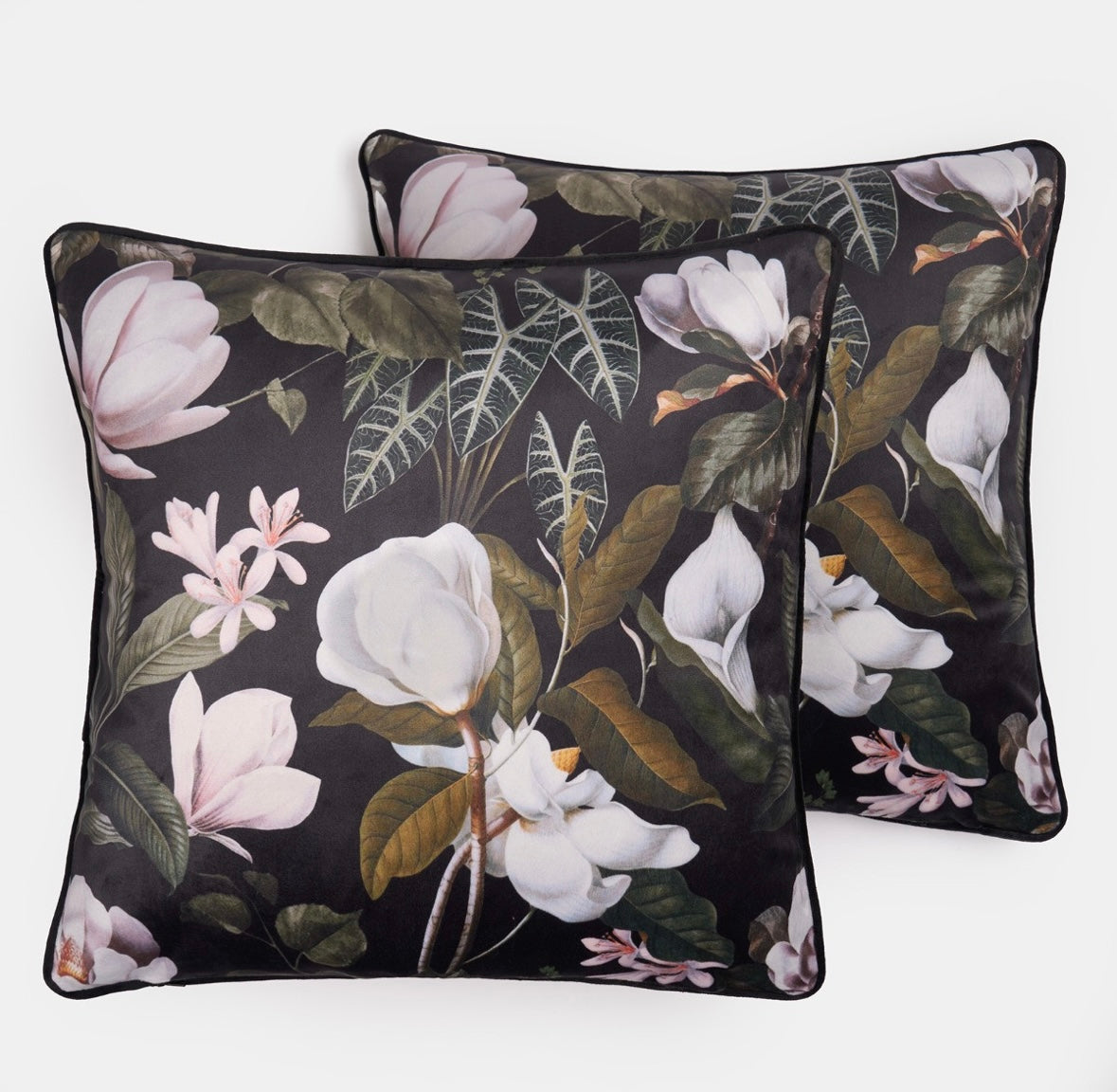 Matte Velvet Floral Cushion Covers - Black