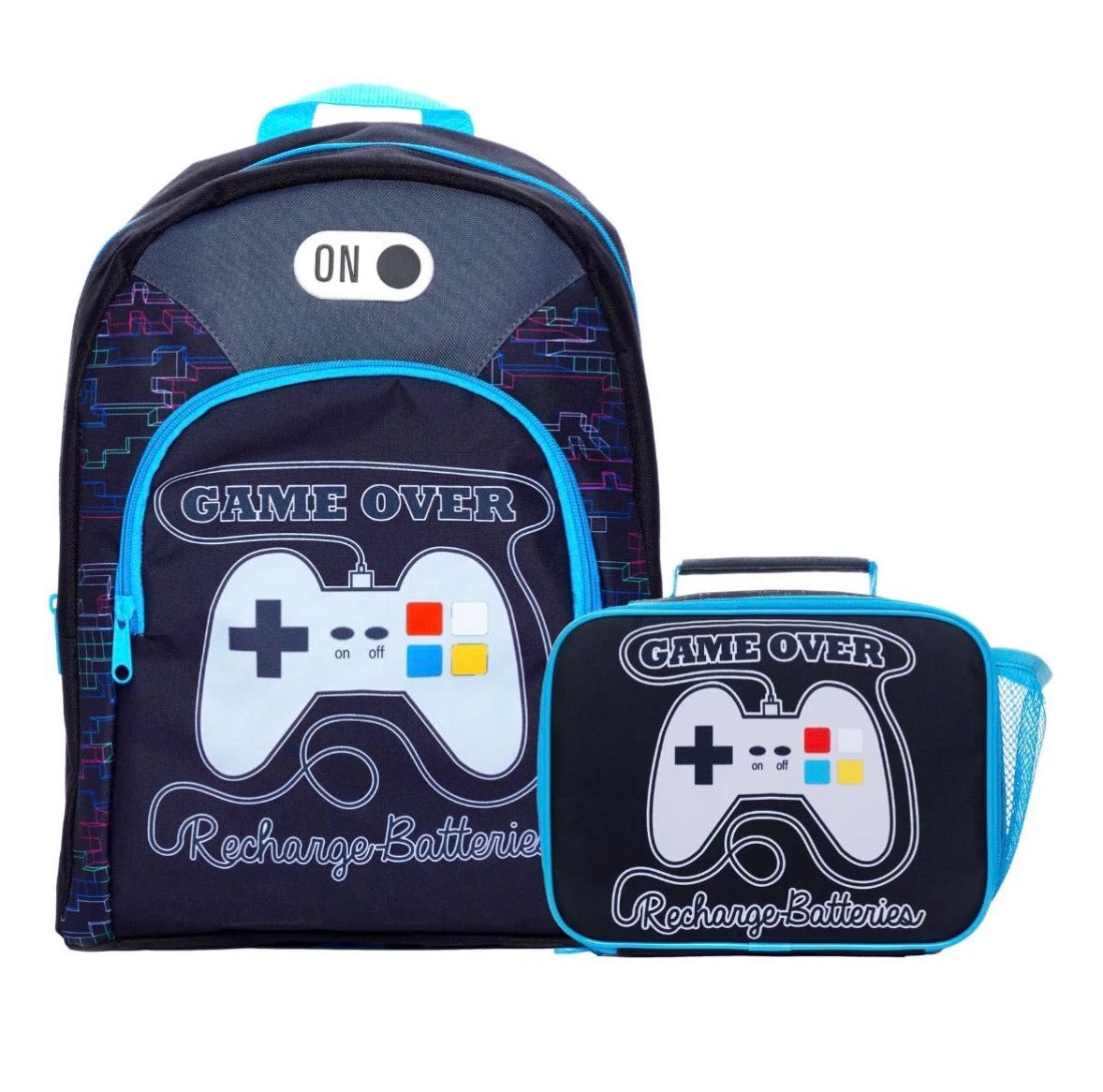 Kids Game Over Recharge School Bag And Lunch bag 2 Piece