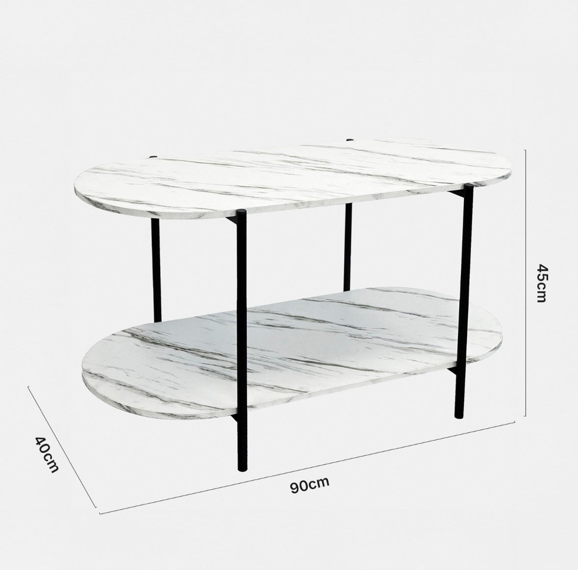 Curve 2 Layer Marble Look Wooden Coffee Table - White Marble