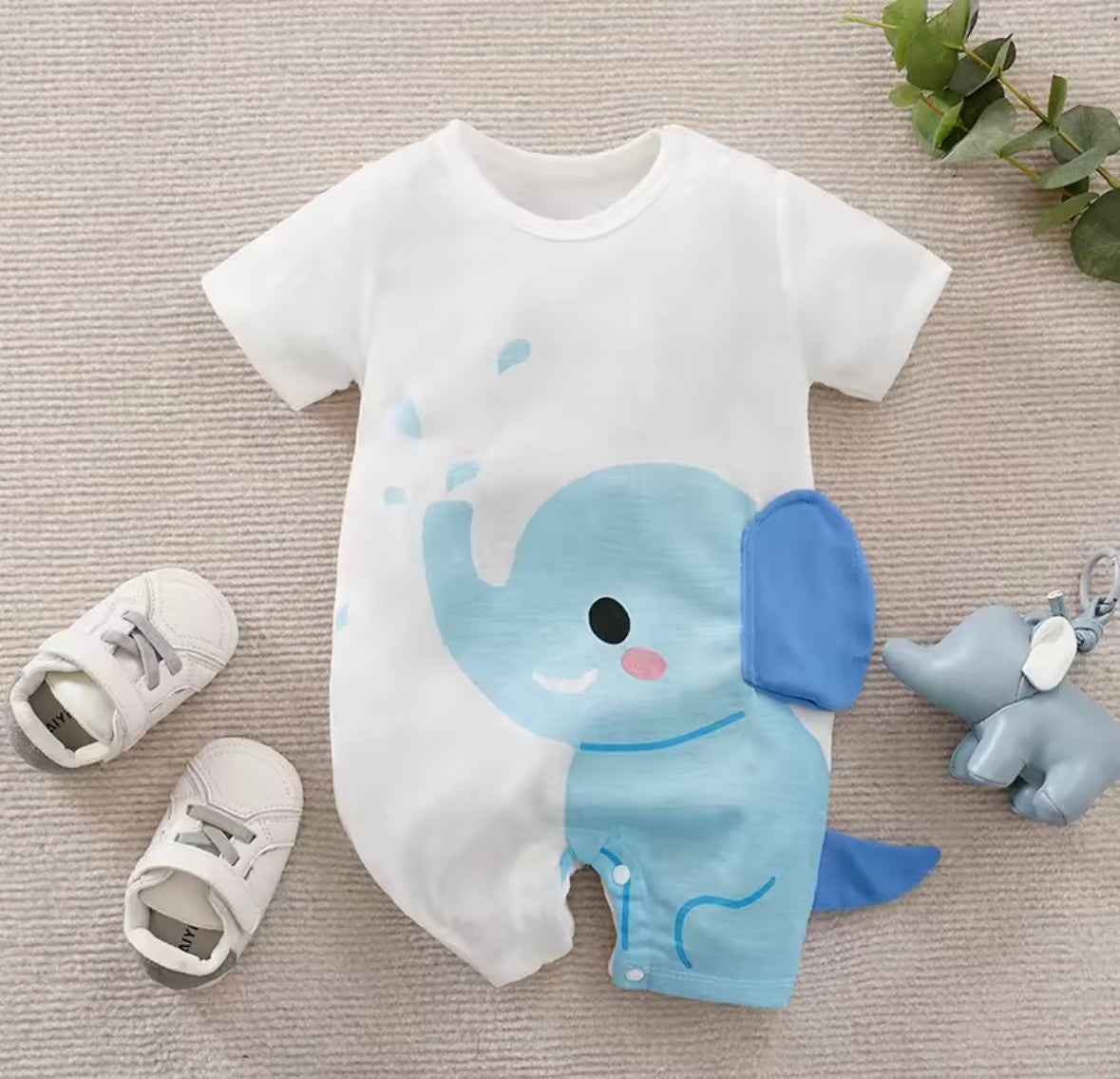 Baby summer short-sleeved elephant jumpsuit