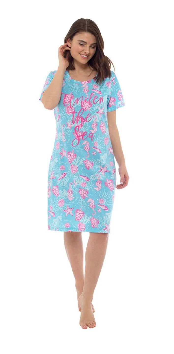 Womens 'Under The Sea' Pink and Blue Nightie