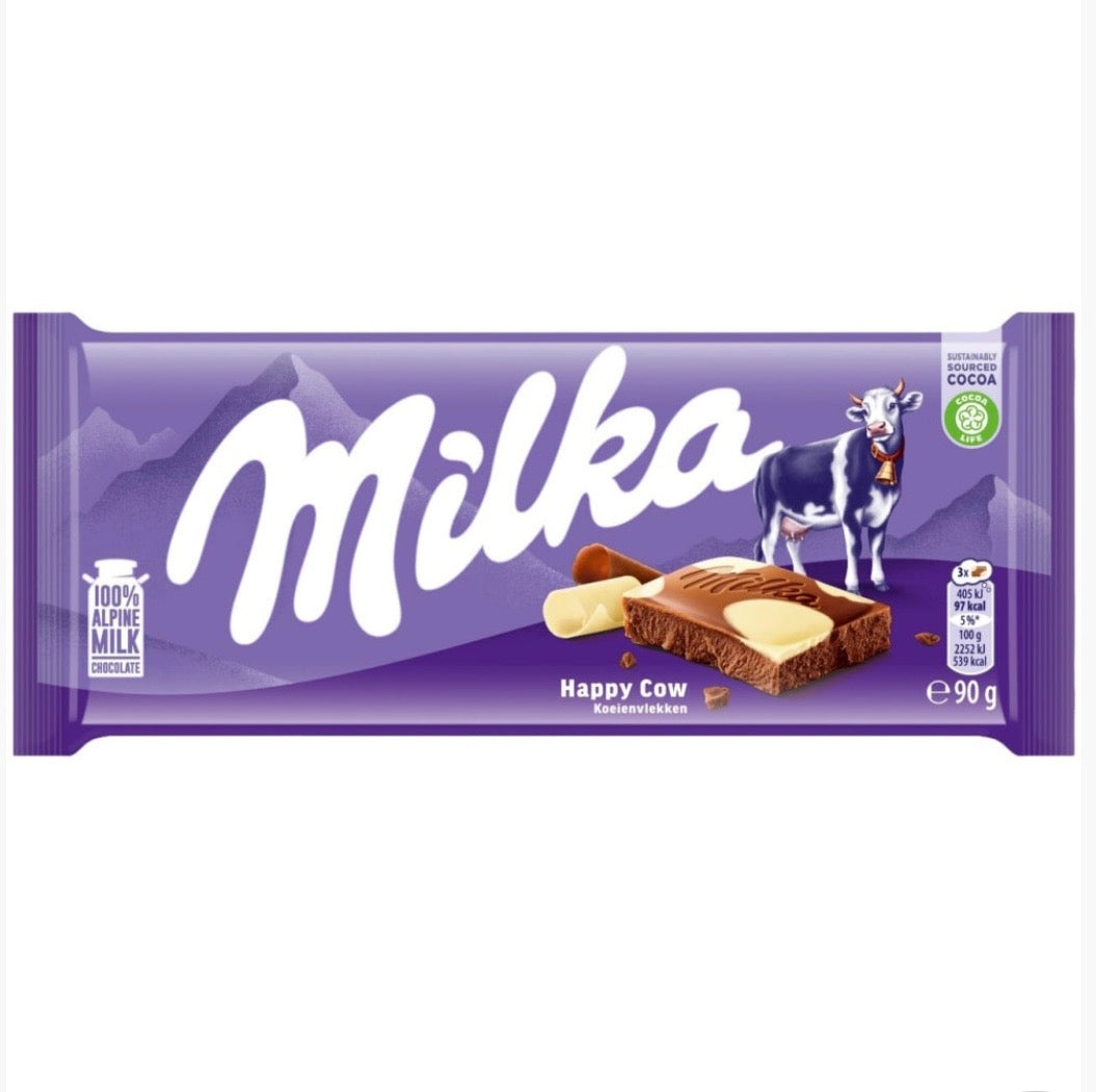 Milka Happy Cows Alpine Milk and White Chocolate Bar