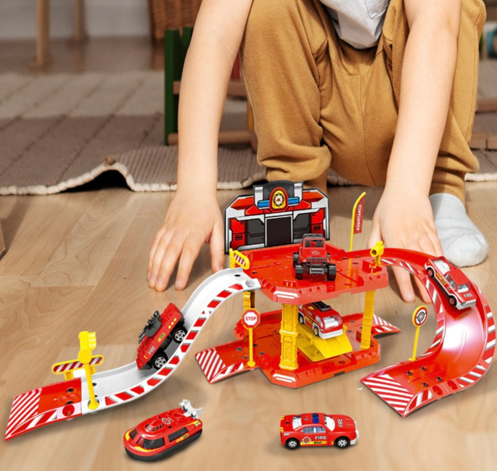 Fire Truck Engine Station Toy Rescue Action Car Playset Race