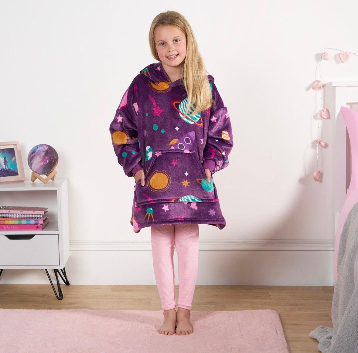 Girl Astronaut Space Print Hoodie Blanket - Purple