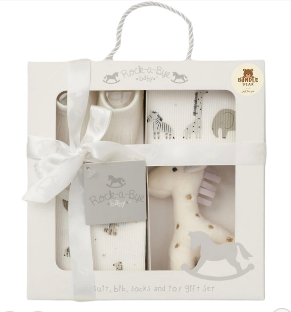 Bundle Bear Newborn Baby Essentials 4 Piece Luxury Boxed Baby Gift Set