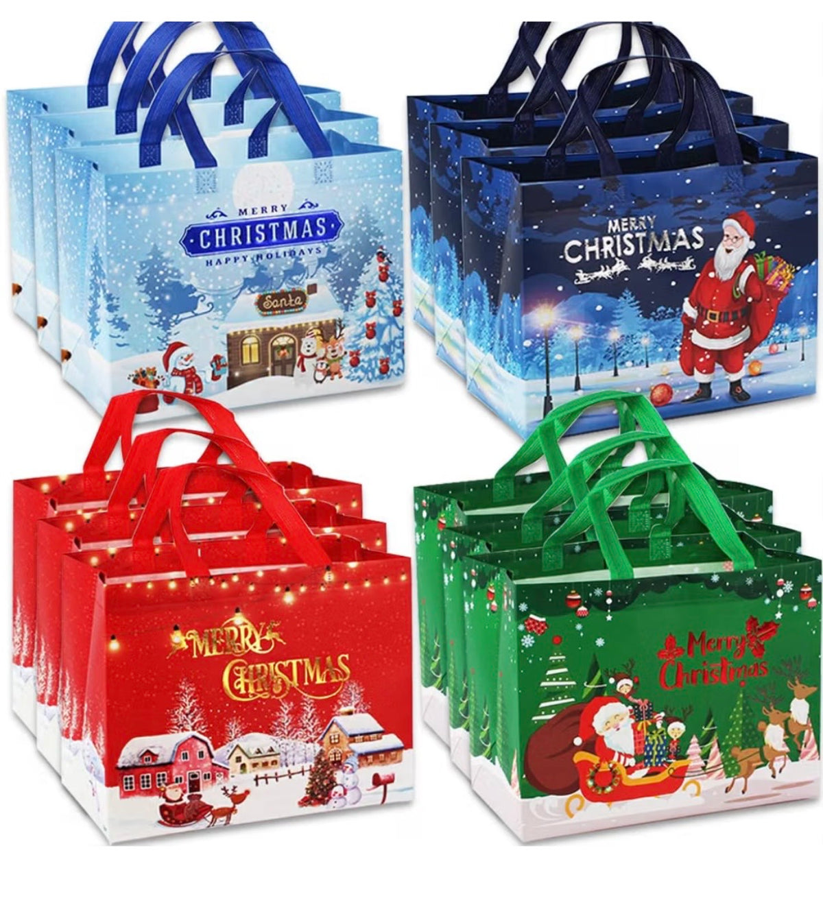 Volsha 12 Pack Christmas Bags, Reusable Grocery Bag Tote Bag Gift with Handle
