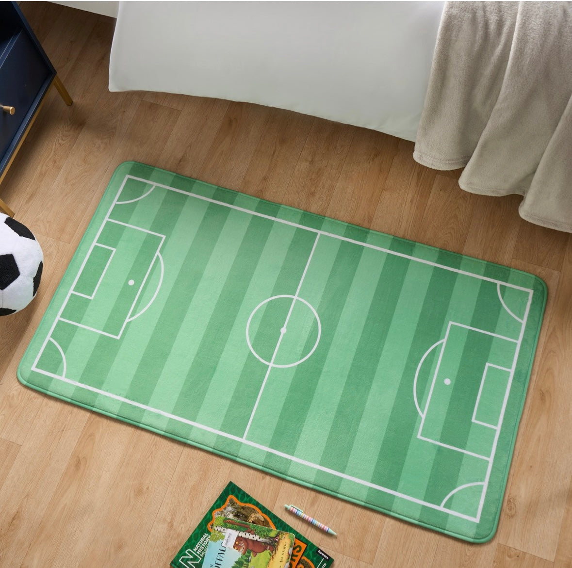 Kids Supersoft Football Pitch Printed Rug - Green