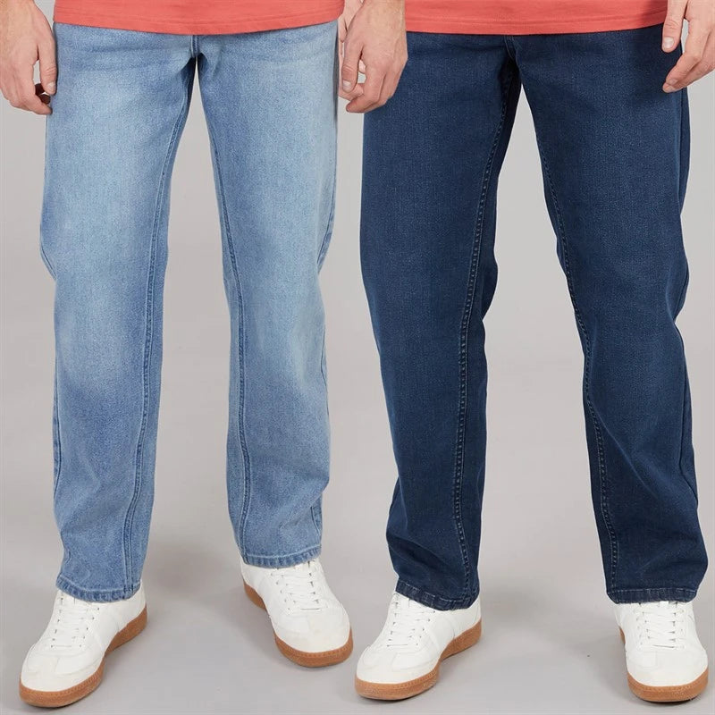 Mens Two Pack Straight Fit Denim Jeans Dark Wash/Light Wash
