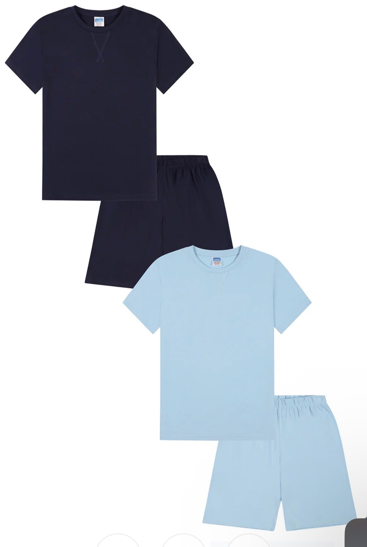 Boys Light Blue Navy 2 Pack Short Pyjamas