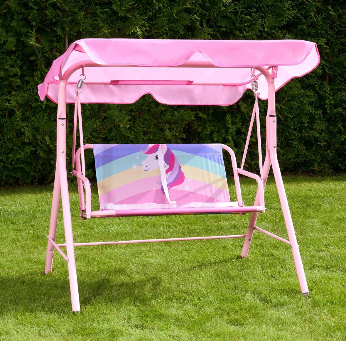 Kids Unicorn Print Swing Bench with Canopy