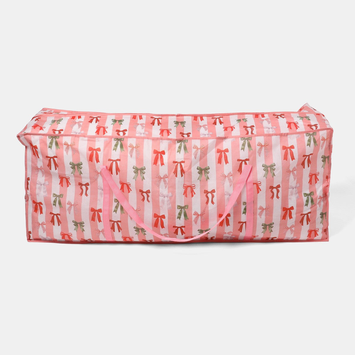 Multi Bow Stripe Christmas Tree Storage Bag - Pink/White