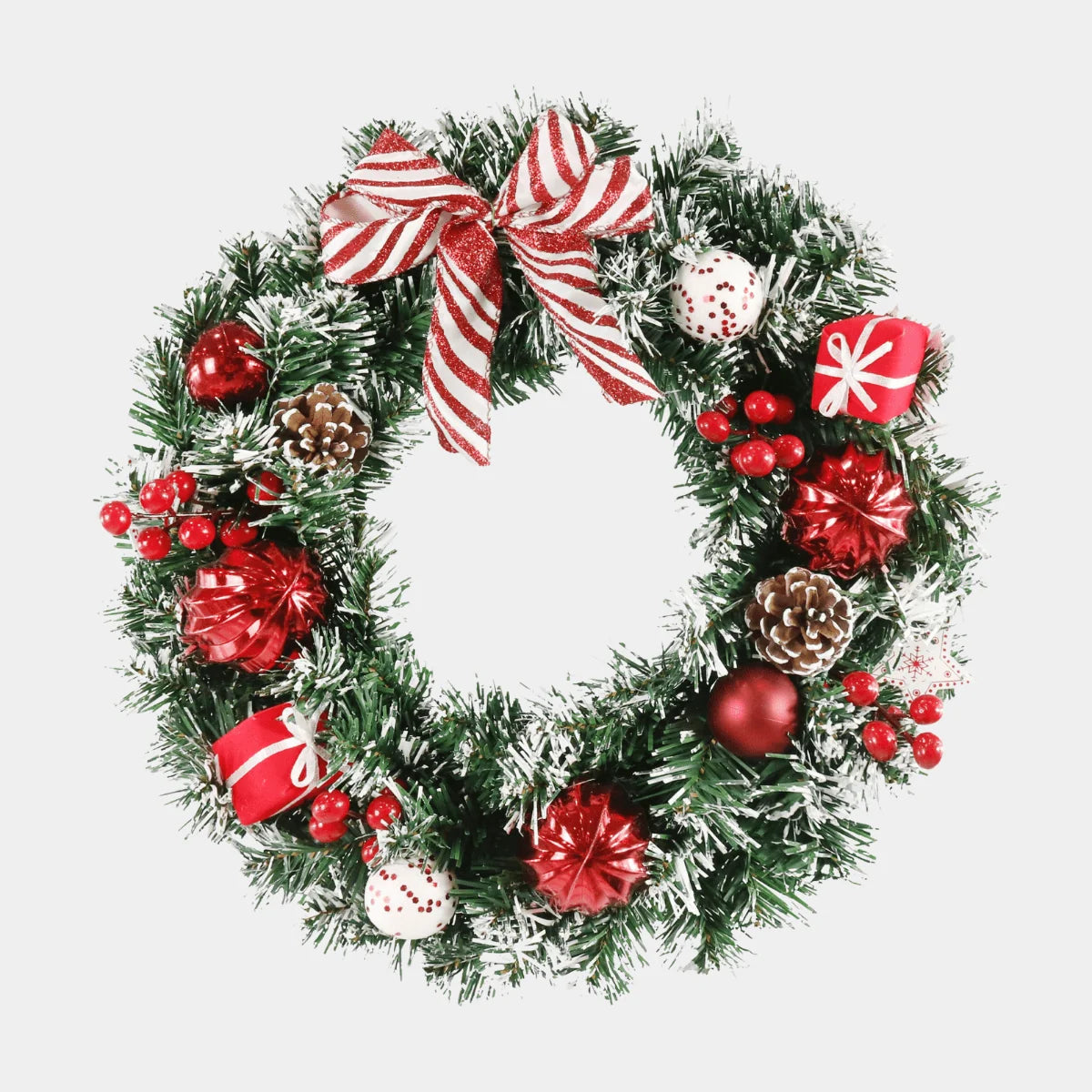 SNOWY CANDY PINE WREATH 40cm