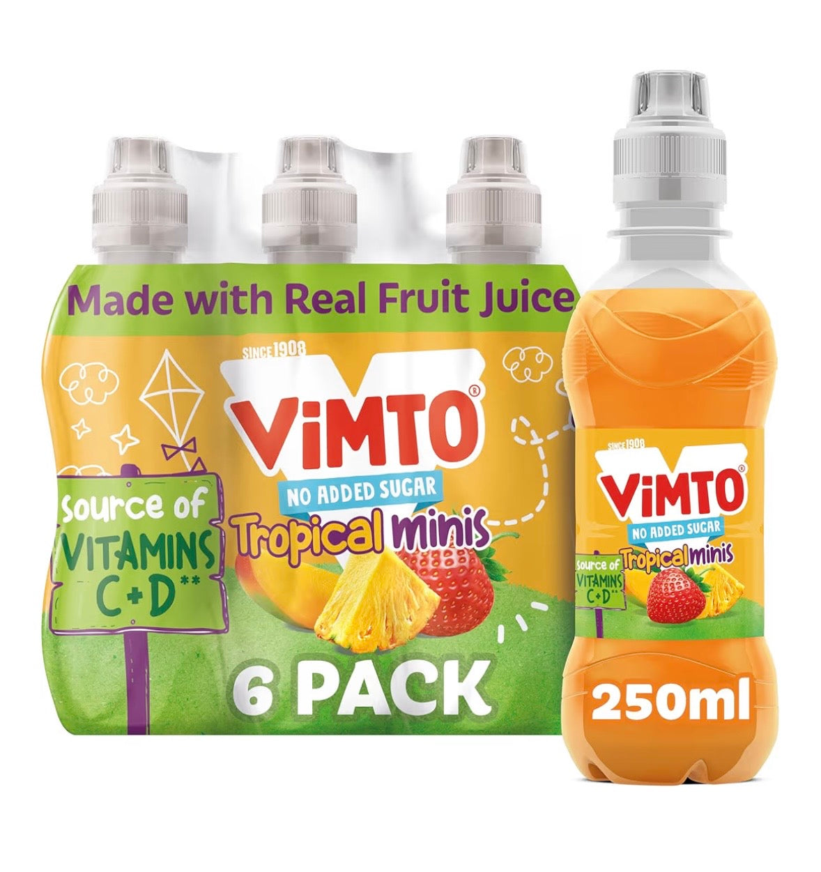 Vimto Kids Juice Drink – No Added Sugar – Tropical Mango, Strawberry & Pineapple
