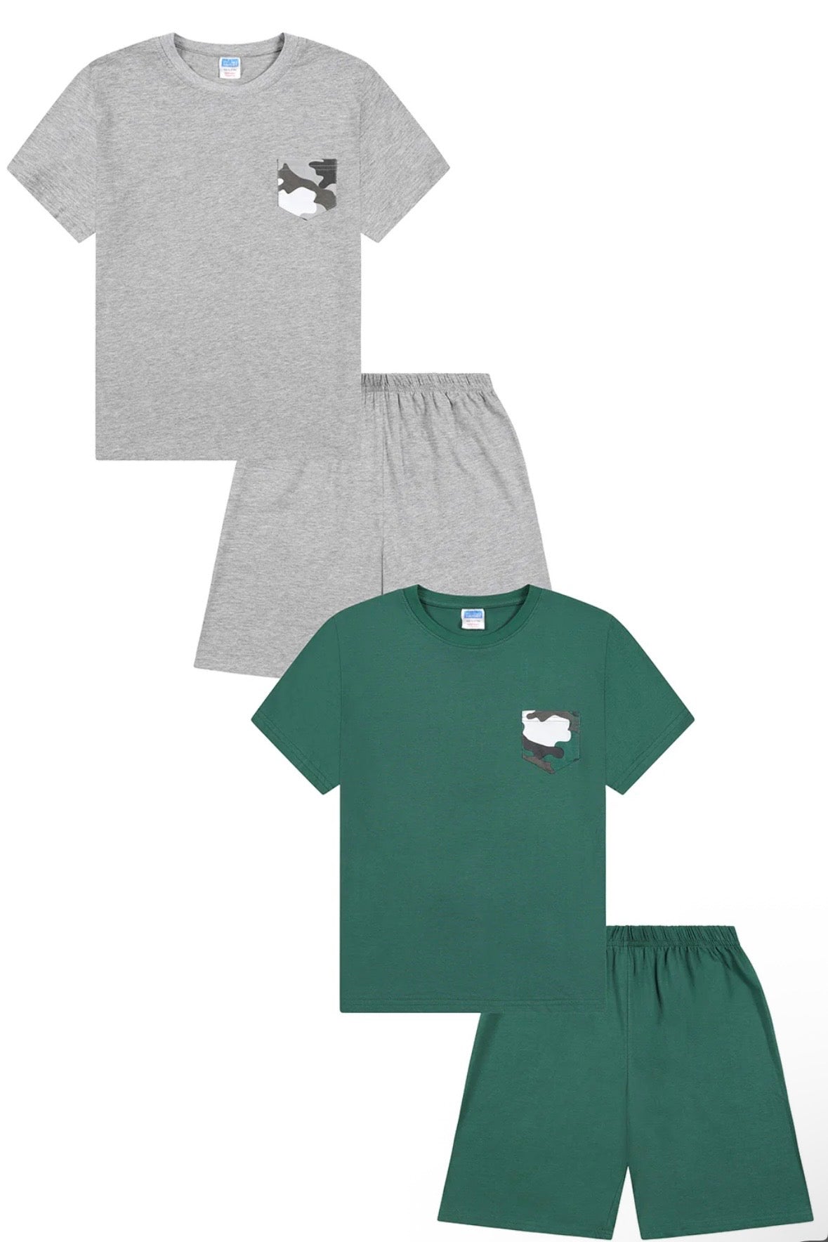 Boys Grey Green Camouflage 2 Pack Short Pyjamas