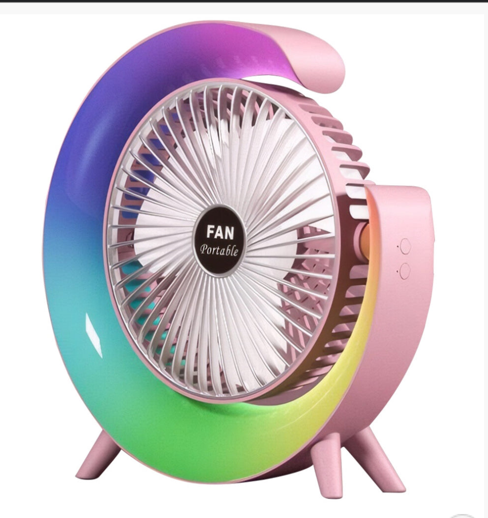 USB Desk Fan 3 Speeds with Colorful Light