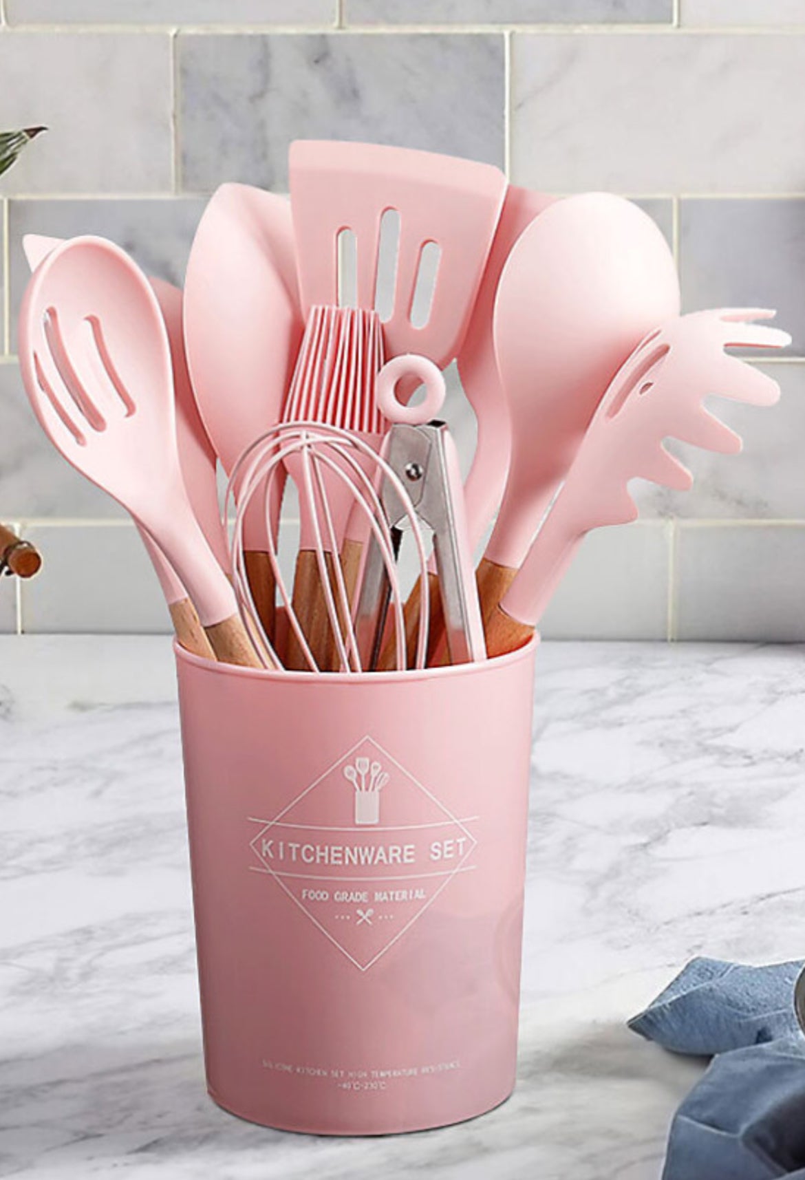 11-piece Lovely Pink Silicone Kitchen Utensil Set for Nonstick Cookware