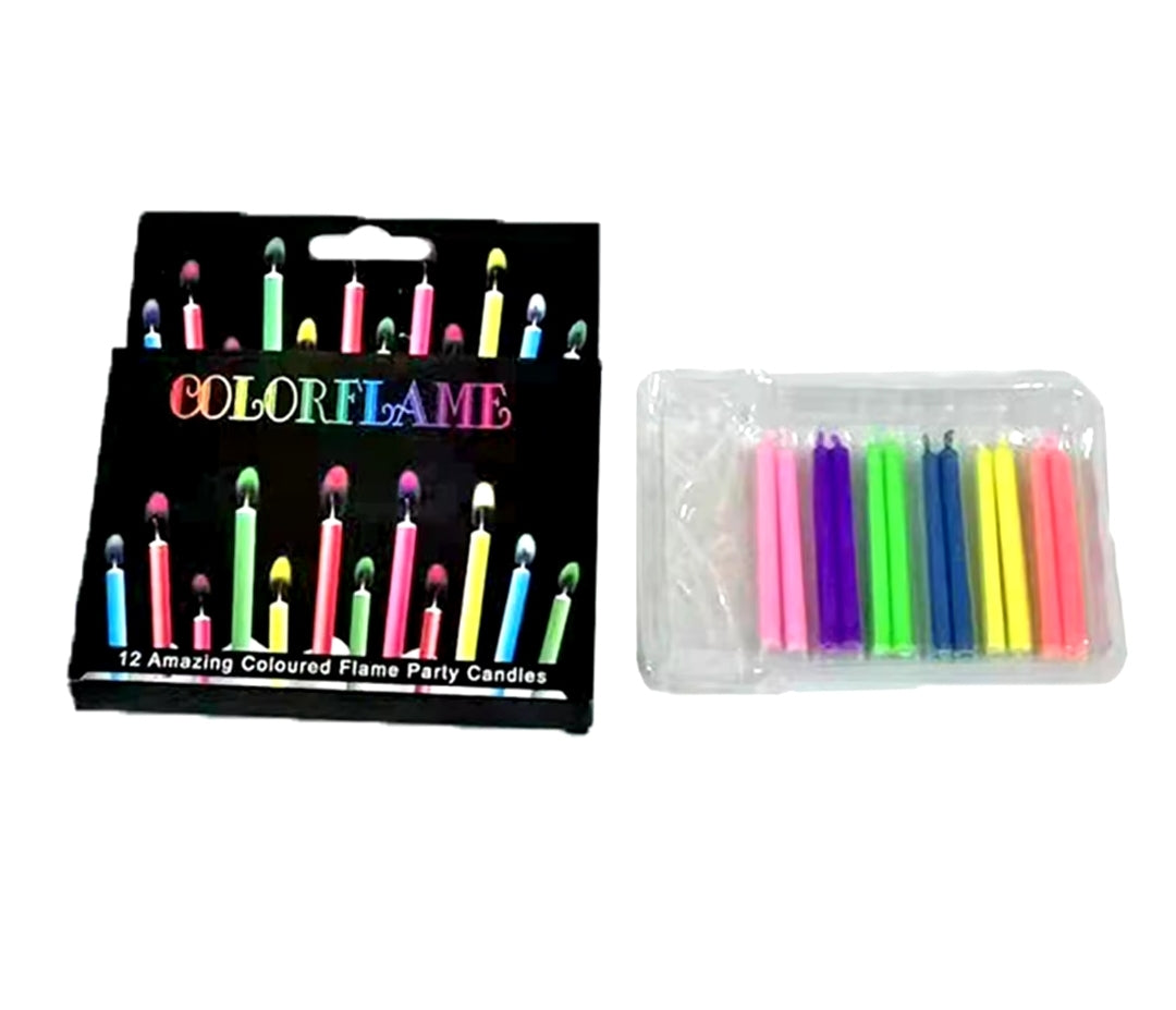 12pk Multicoloured Flame Candles