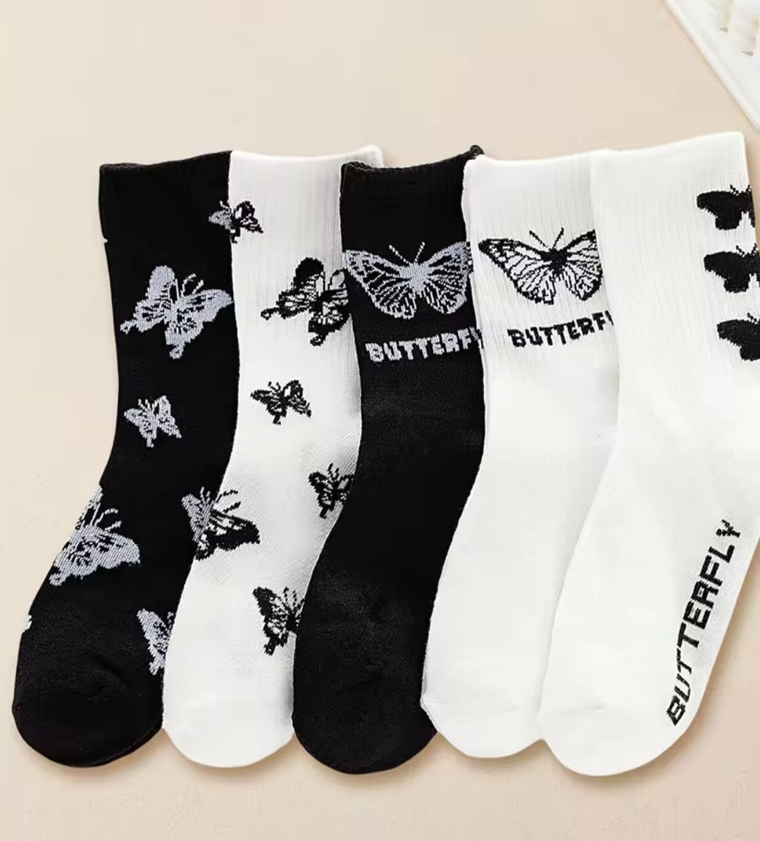 5Pk Butterfly Socks
