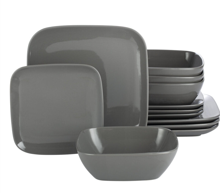 12pc Darby Square Dinner Set - Grey