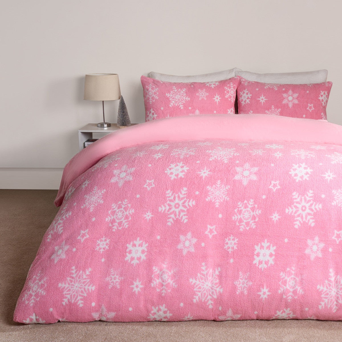 Pink Snowflake Teddy Bedding