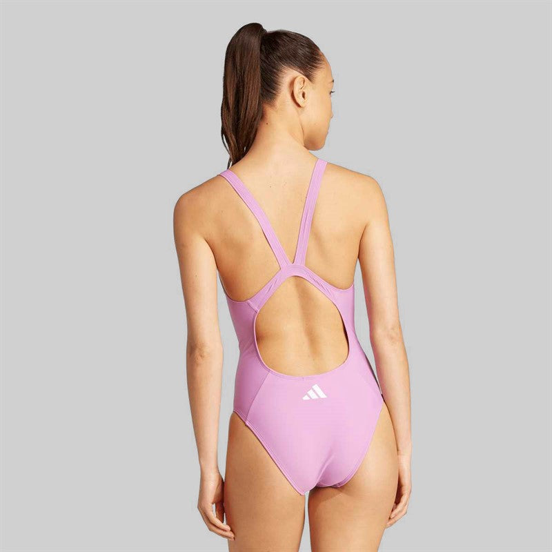 Womens 3-Stripes V-Back Swimsuit Purple/White