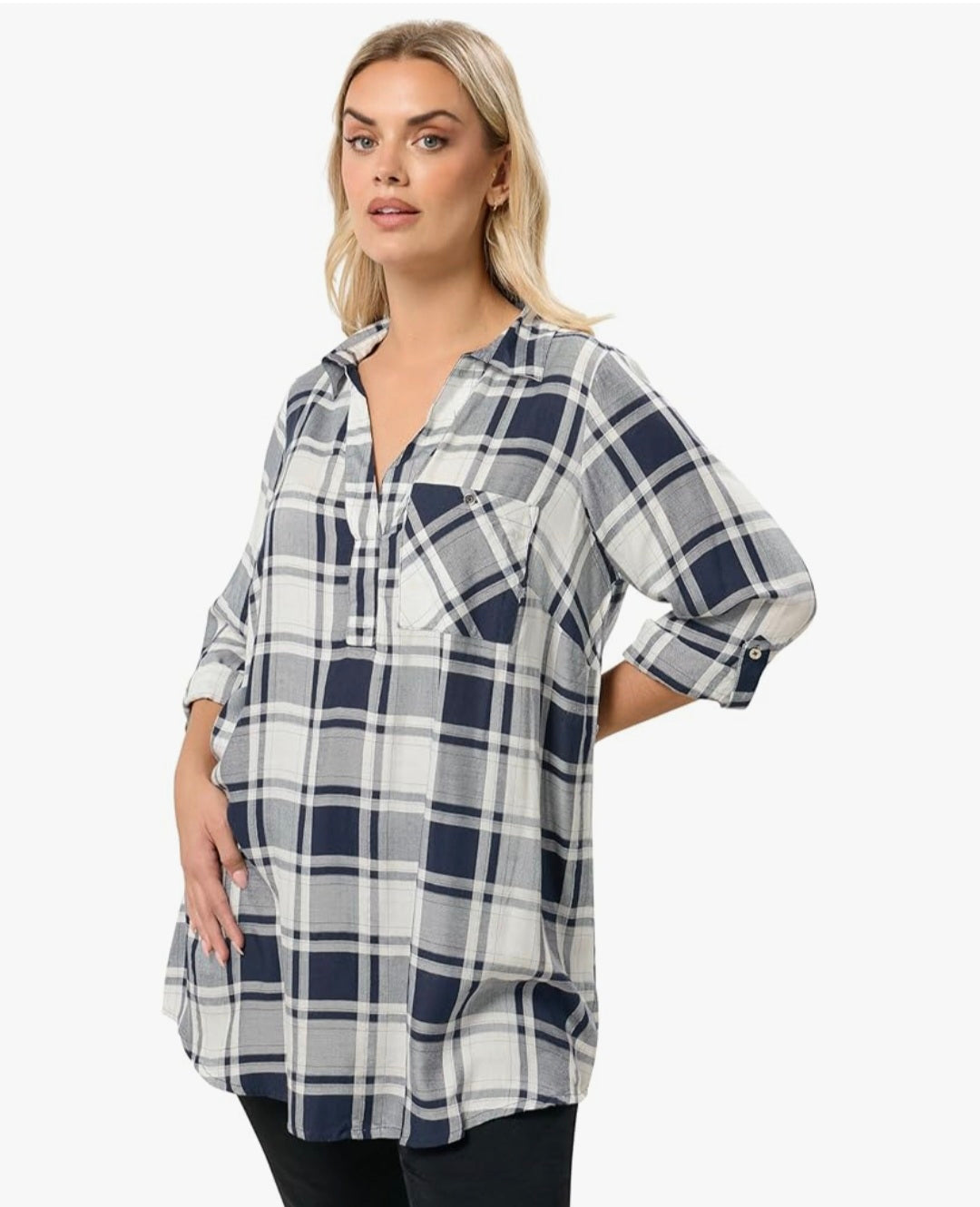 Blue Check Print Boyfriend Shirt - Women's - Plus Size Curve