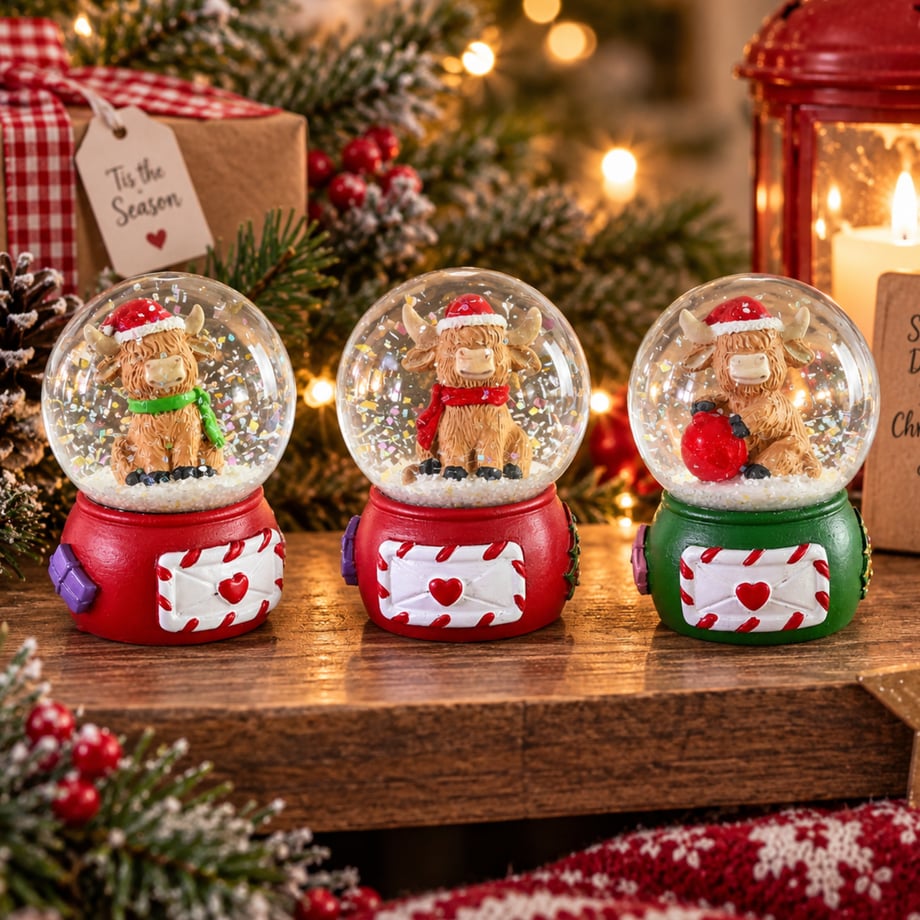 Cow Water Ball Christmas Decoration Assorted 4.5cm