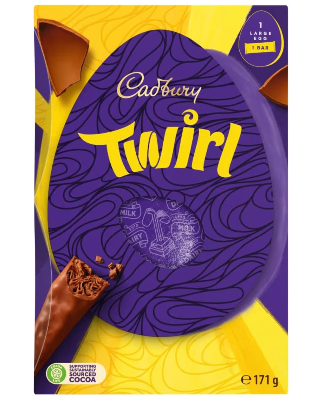 Cadbury Twirl Chocolate Easter Egg, Includes 1 Large Egg and 1 Chocolate Bar, 171 g