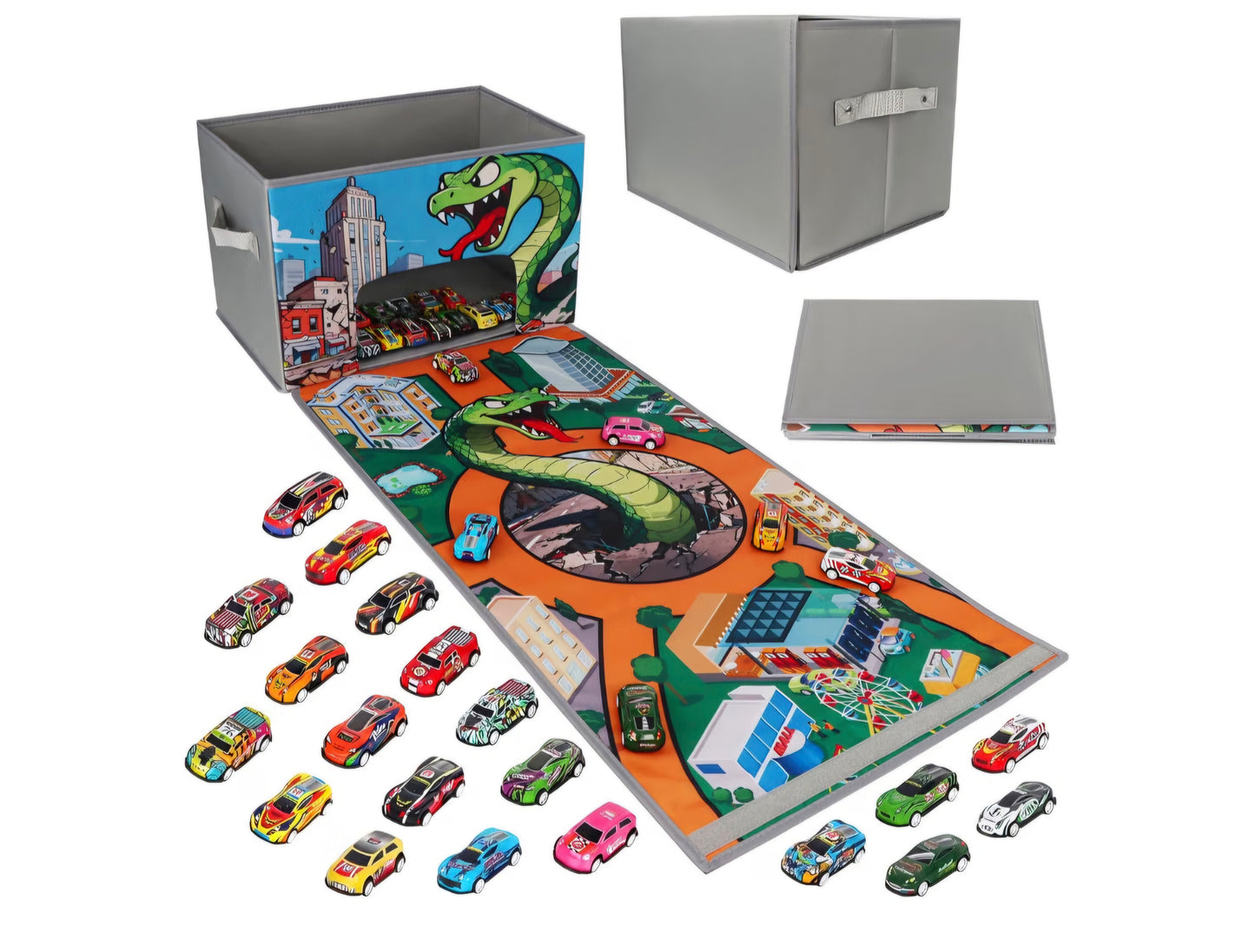 Toy car storage, with 20 cars