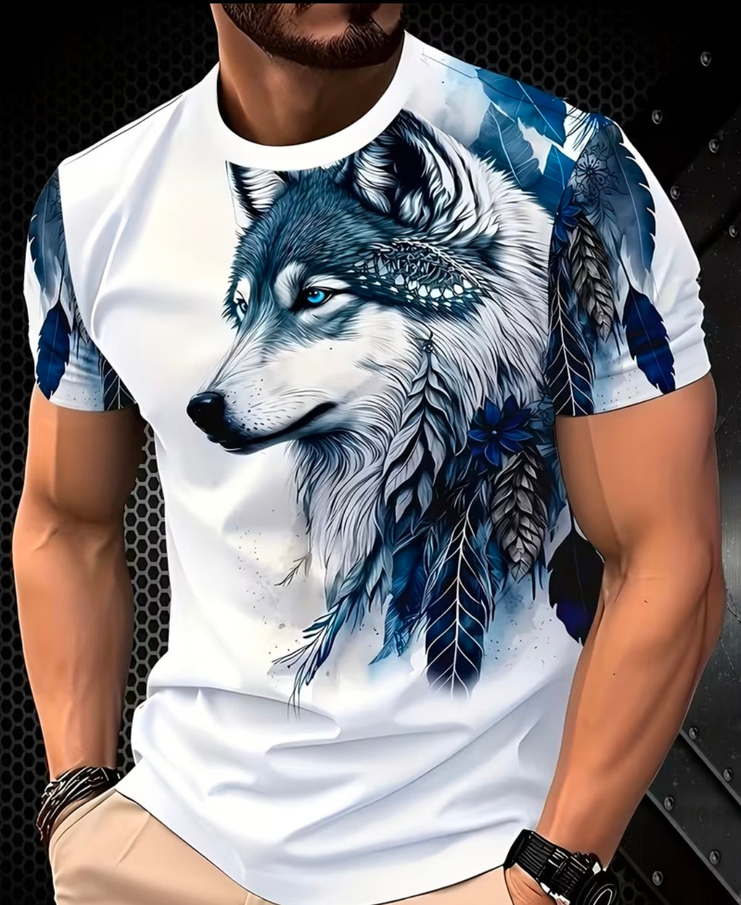 Mens White Wolf Top