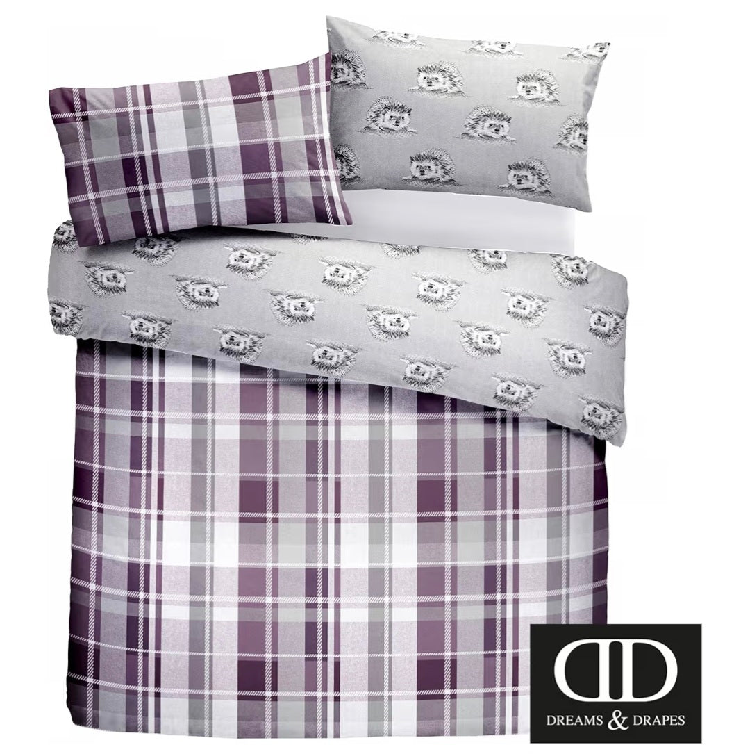 Checkered Hedgehog Duvet Cover Soft 100% Brushed Cotton