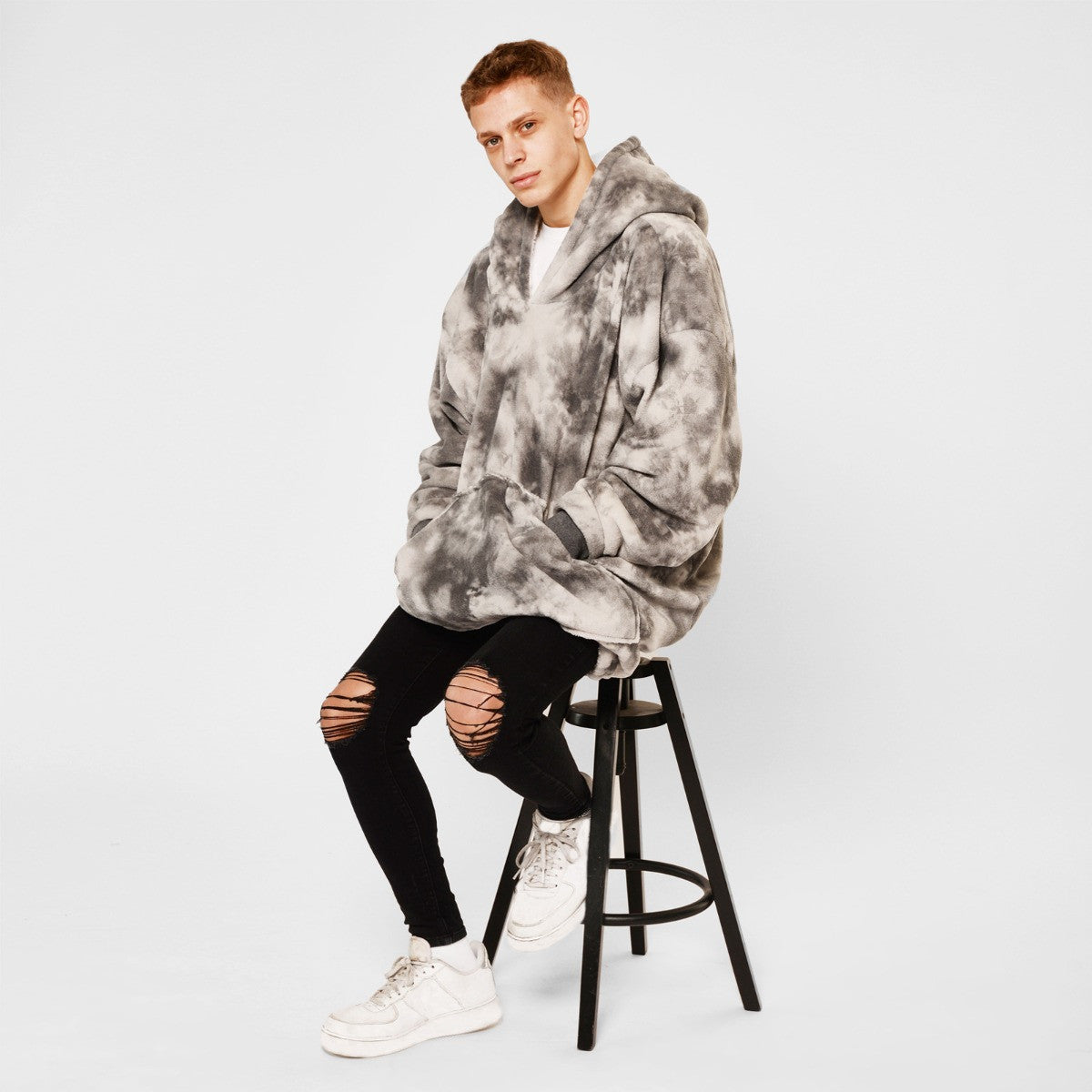 Tie Dye Hoodie Blanket - Charcoal Grey