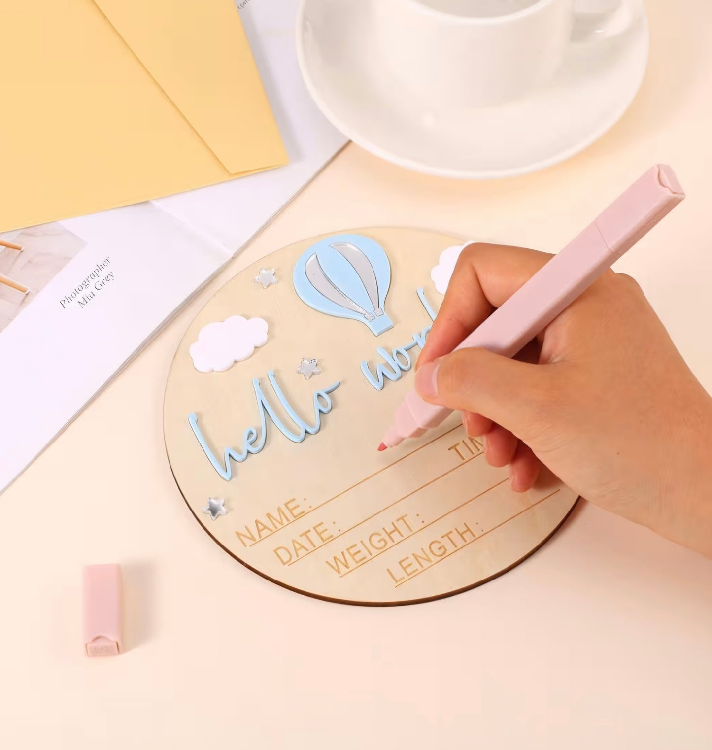 Wooden Baby Announcement Sign, 5.9 Inch