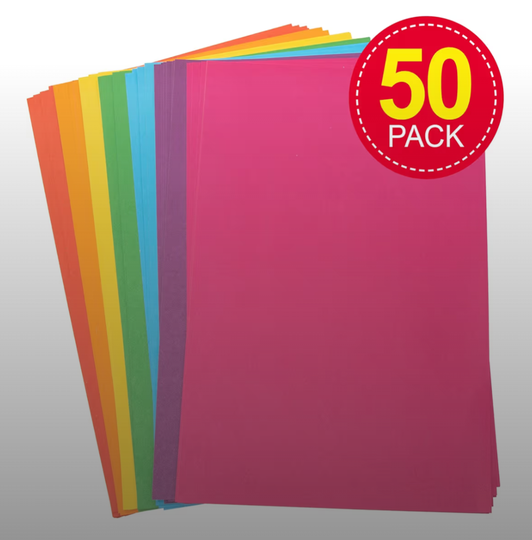 50 Pack A4 Coloured Card