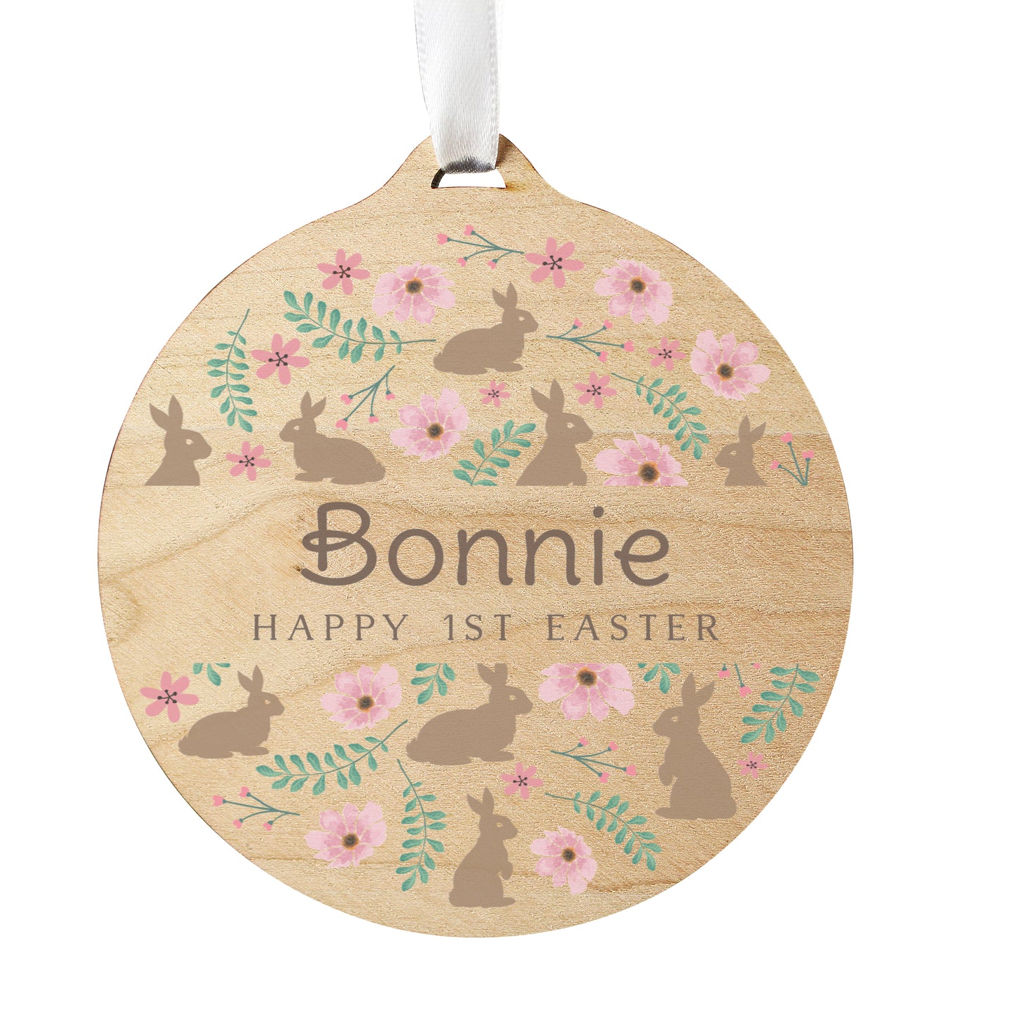 Personalised Floral Easter Wooden Decoration