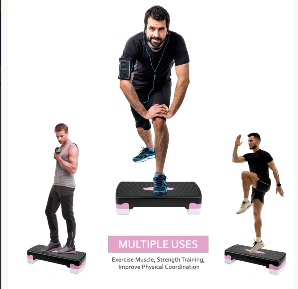 2 Level Adjustable Aerobic Fitness Yoga Step With Mat & Height Adjustment Blocks