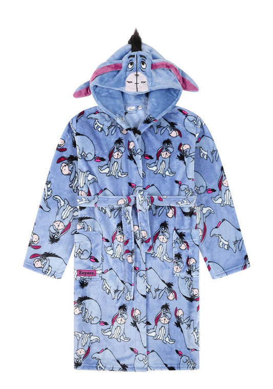 Women's Blue Fleece Dressing Gown Fleece Hooded Ladies Robe