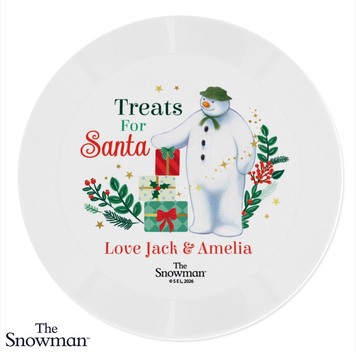 Personalised The Snowman Christmas Wishes Treats For Santa Plastic Plate