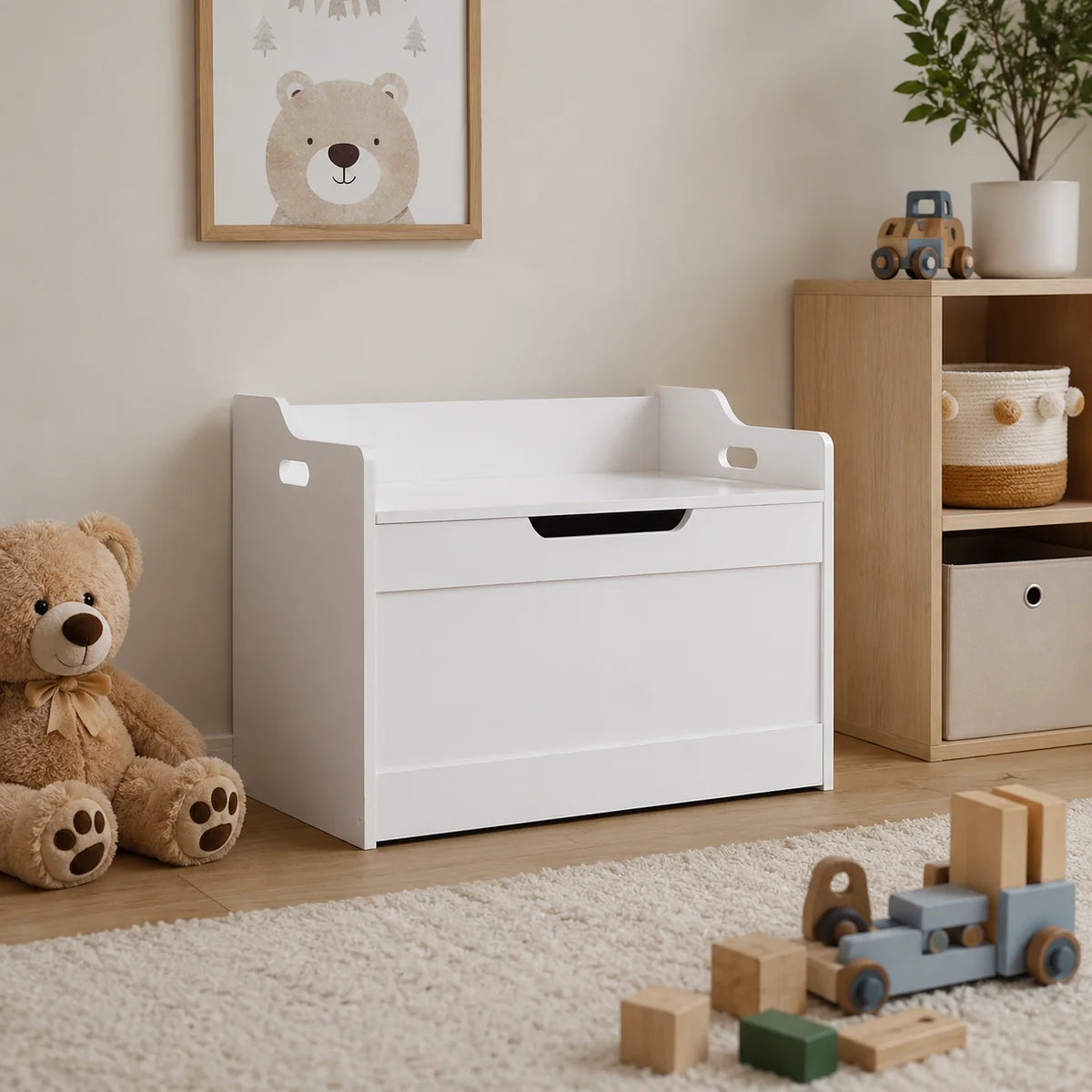 White Wooden Storage Box with Bench