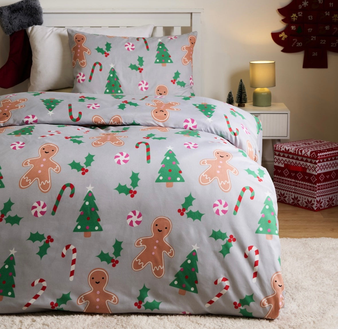 Gingerbread Man Duvet Set - Grey