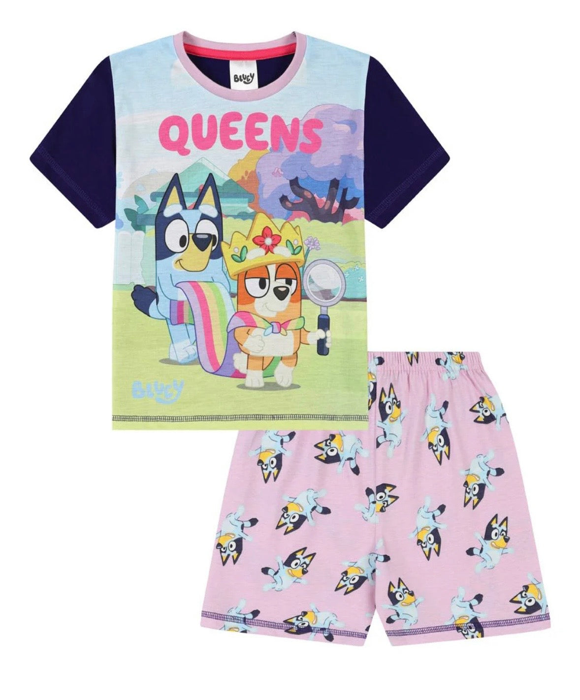 Girls Queens Pyjamas Pink Short PJs