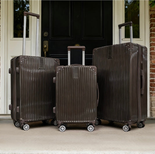 4 Wheel Hard Shell Metallic Suitcase, Brown