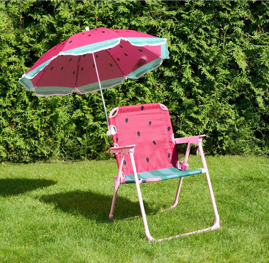 Kids Watermelon Print Camping Chair with Parasol - Pink/Green